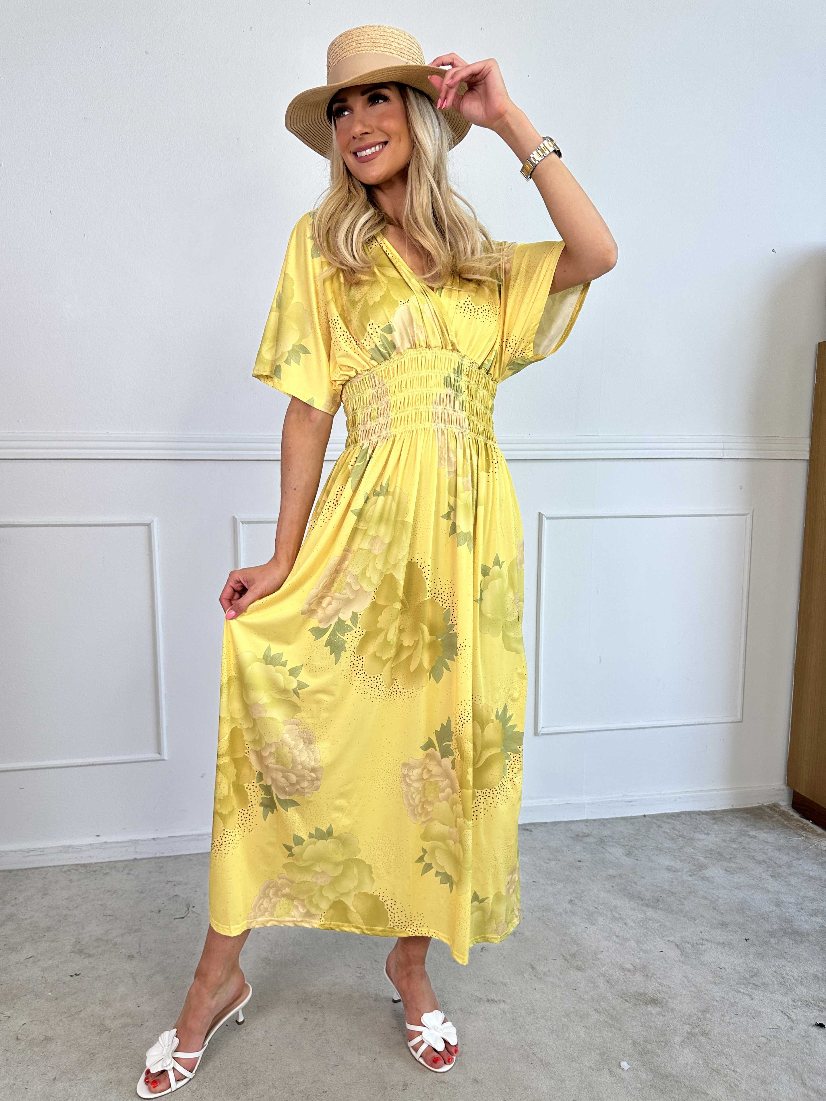 Pams Big Flower - Lang elastisk kjole med blomster motiver